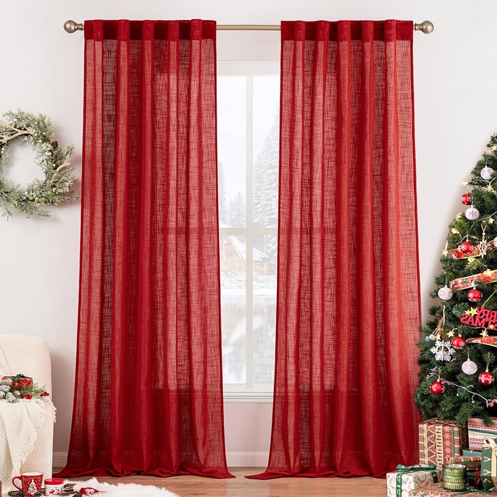 MIULEE Natural White Linen Curtains 52x96 Inch Long 2 Panels for Bedroom
