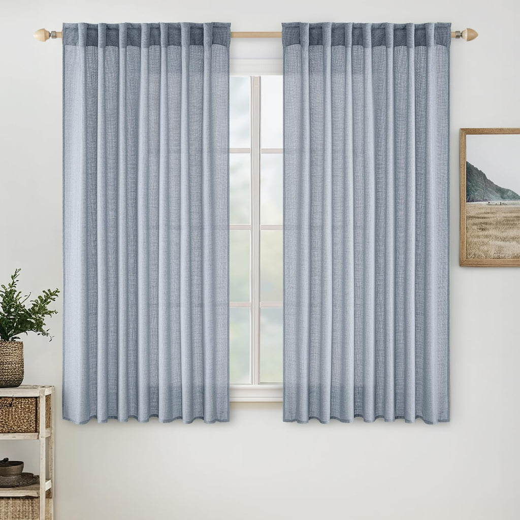 MIULEE Natural White Linen Curtains 52x96 Inch Long 2 Panels for Bedroom