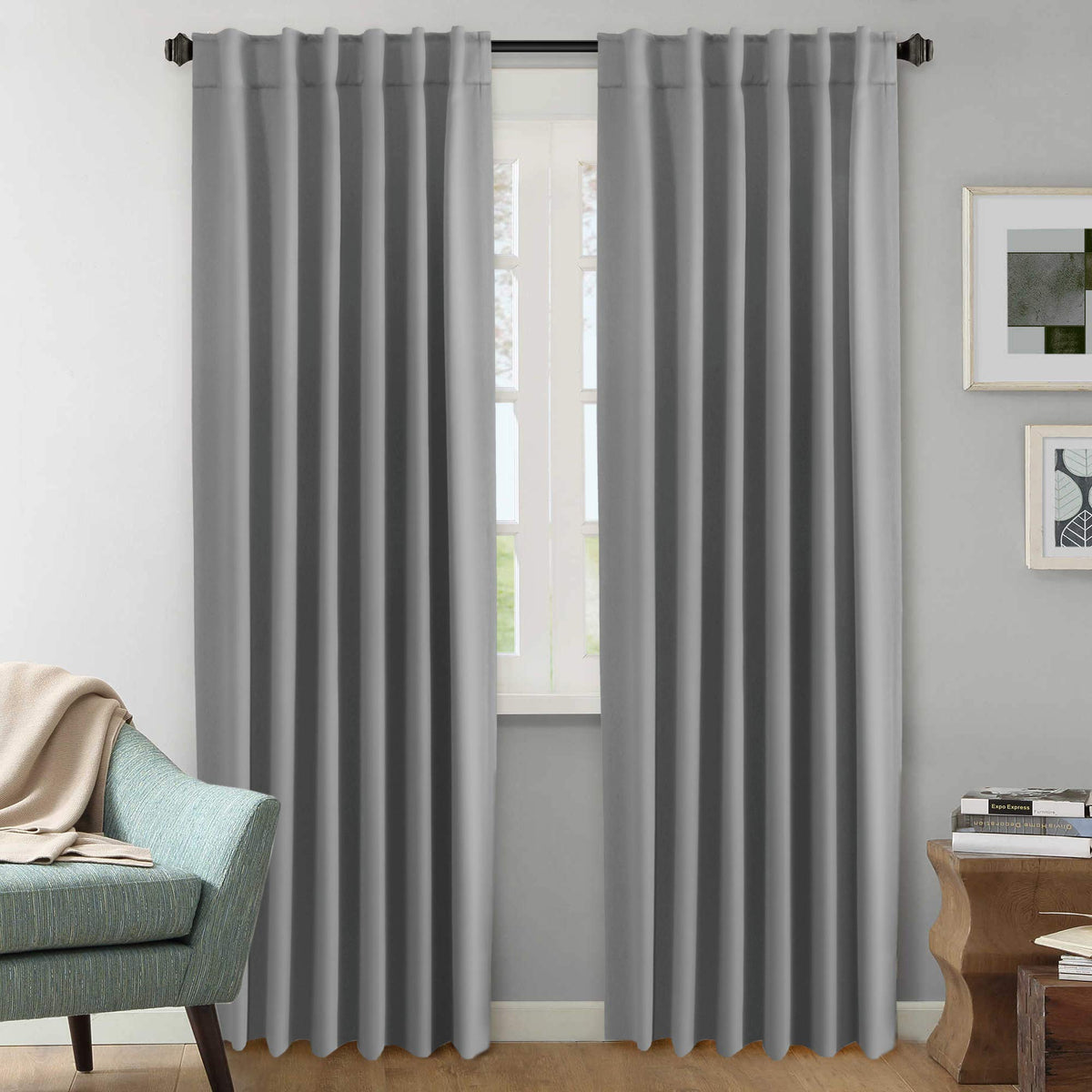 H.VERSAILTEX Blackout Curtains Thermal Insulated Window Treatment Panels Room Darkening Blackout Drapes for Living Room Back Tab/Rod Pocket Bedroom Draperies, 52 x 84 Inch, Light Sage, 2 Panels