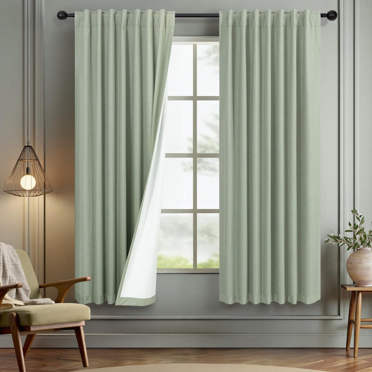 Natural Linen Back Tab Blackout Curtains & Drapes 96 Inch Long for Bedroom Livingroom Farmhouse Curtain 2 Panel Neutral Cute Black Out Room Darkening Thermal Insulated 8ft Pleated Window Curtain Cream