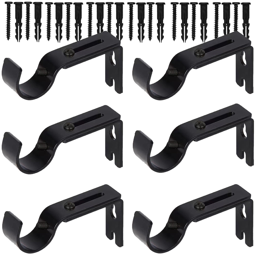Premium Curtain Rod Brackets - 2 Pack Adjustable Wall Mounts, Curtain Rod Holders for 1 Inch Rod (Black)