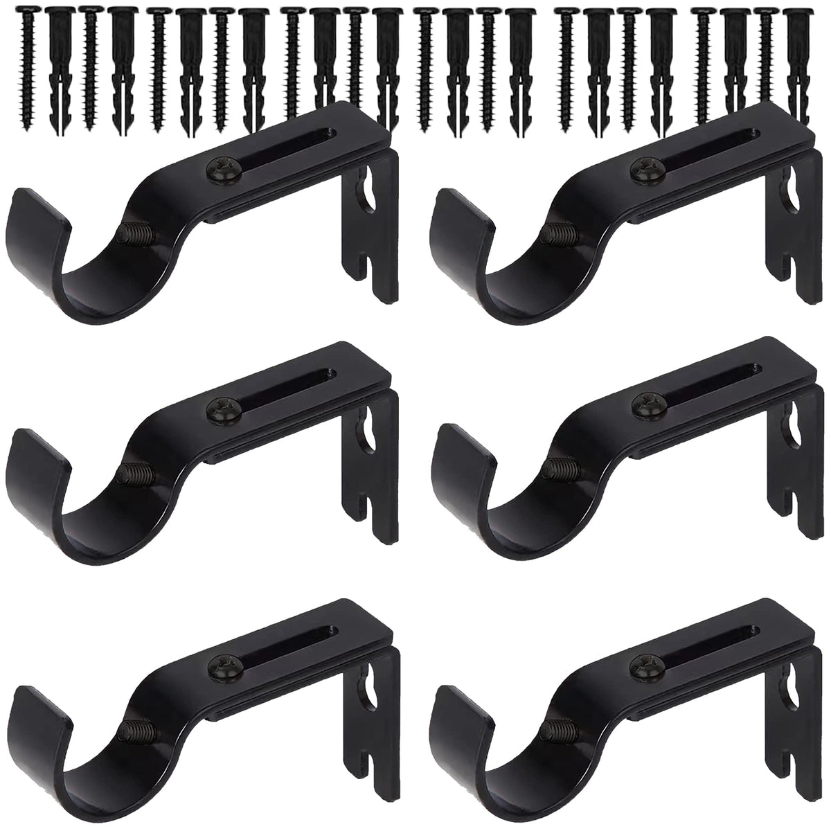 Premium Curtain Rod Brackets - 2 Pack Adjustable Wall Mounts, Curtain Rod Holders for 1 Inch Rod (Black)