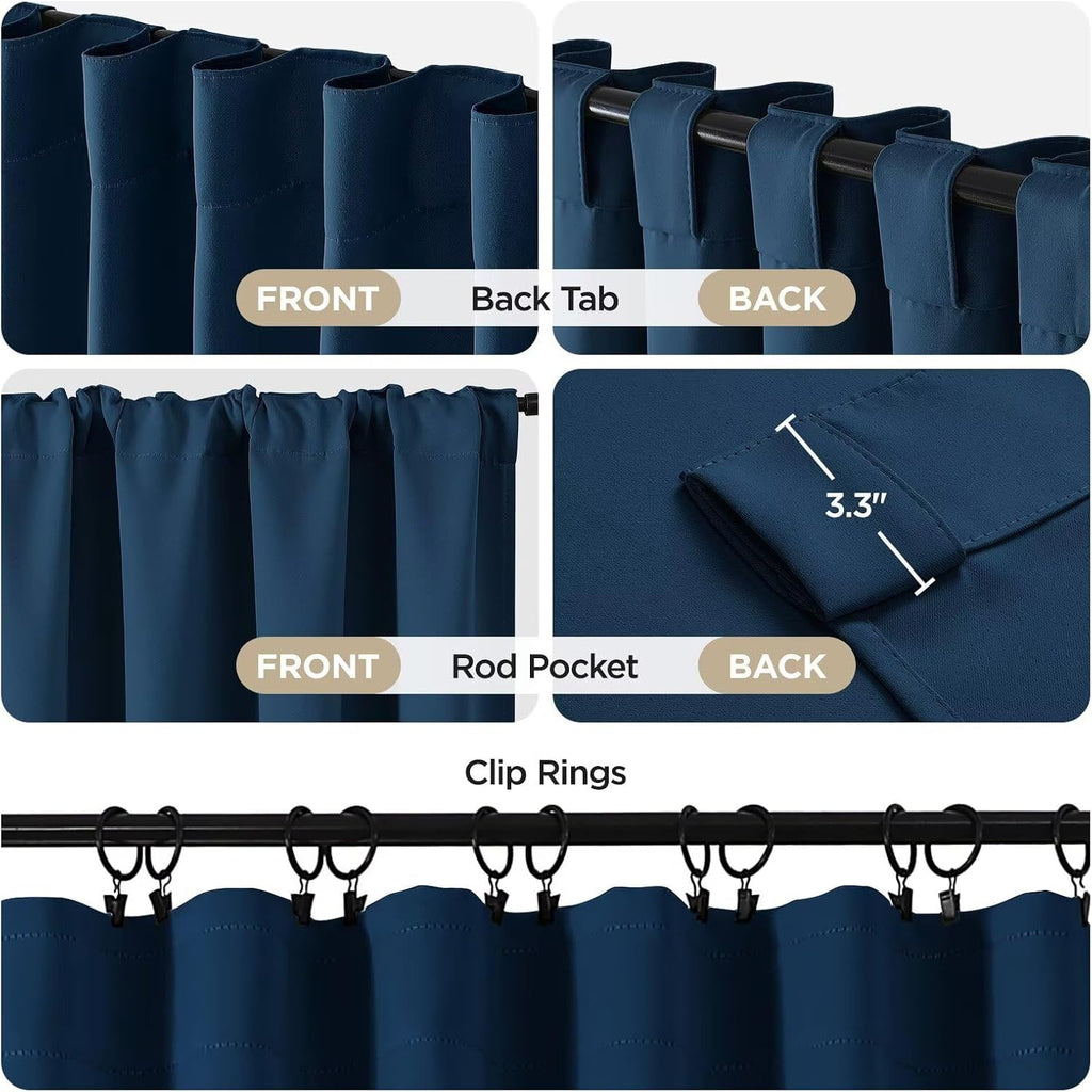 Joydeco Blackout Curtains 96 Inches Long, Thermal Insulated Black Out Curtains 2 Panels Set for Bedroom, Room Darkening Drapes for Living Room Window (W52 x L96 Inch, Navy Blue)