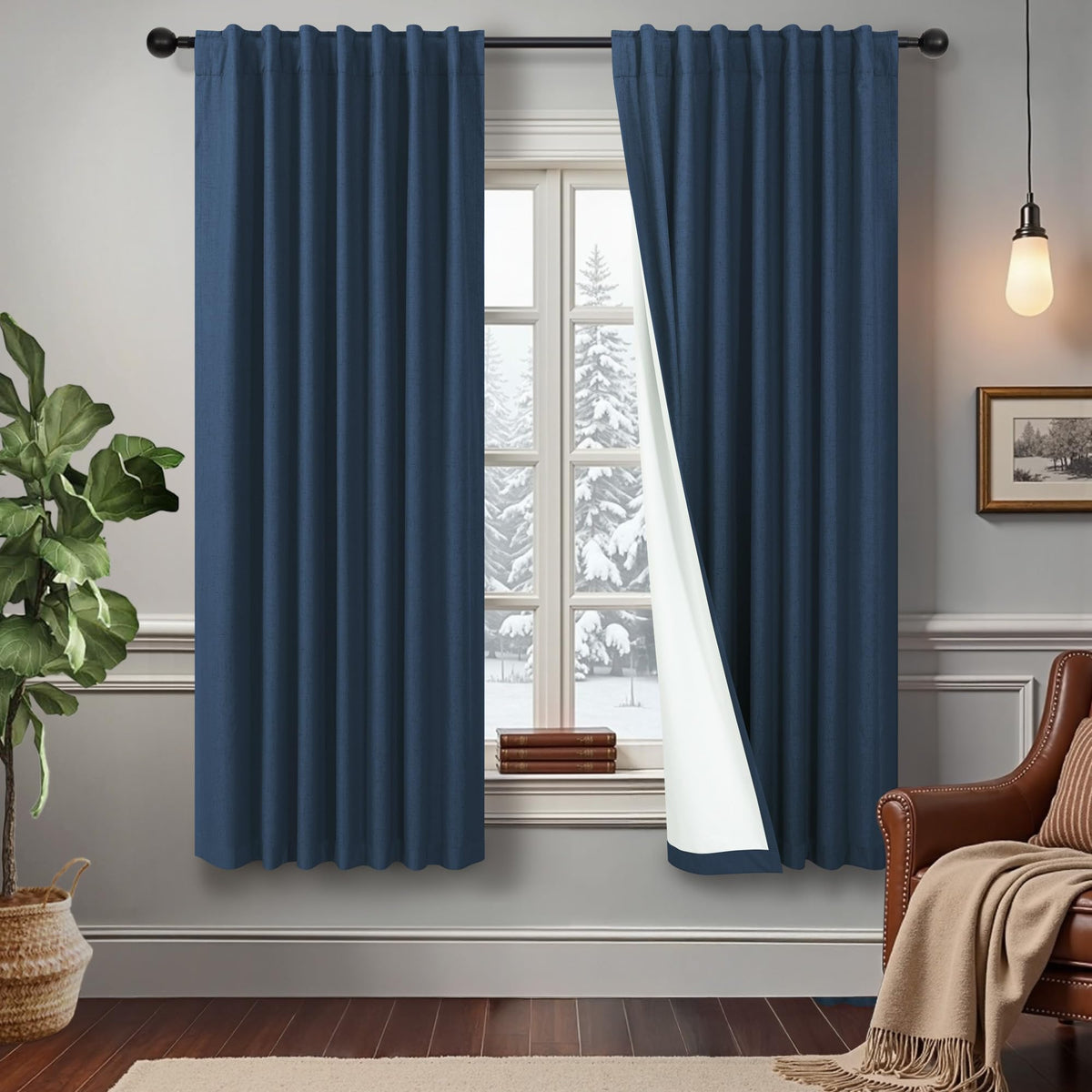 Natural Linen Back Tab Blackout Curtains & Drapes 96 Inch Long for Bedroom Livingroom Farmhouse Curtain 2 Panel Neutral Cute Black Out Room Darkening Thermal Insulated 8ft Pleated Window Curtain Cream