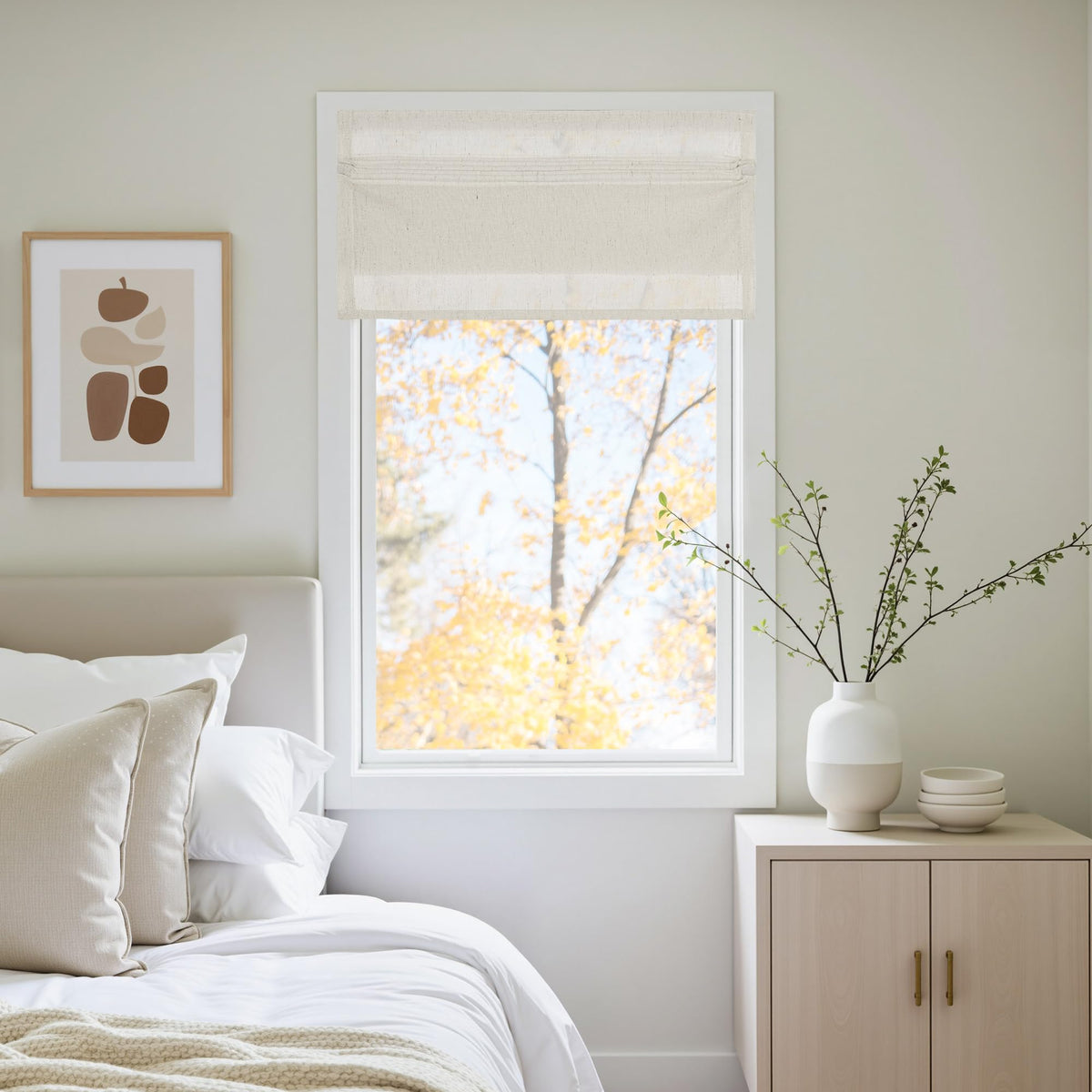 NICETOWN Natural Linen No Drill Roman Shades for Windows, French Front Door Curtain Solid Cordless Blinds for Farmhouse Door Window Covering with Light Filgtering, W26 x L69, 1Pc