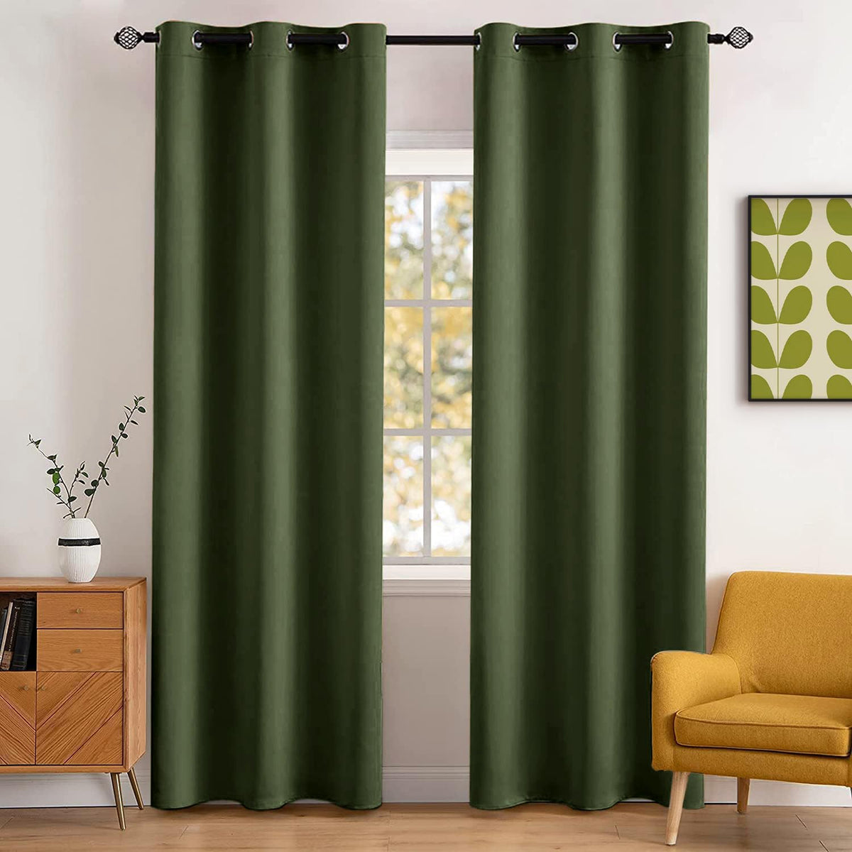 MIULEE Olive Blackout Bedroom Curtains Drapes 84 Inch Long 52"x84"