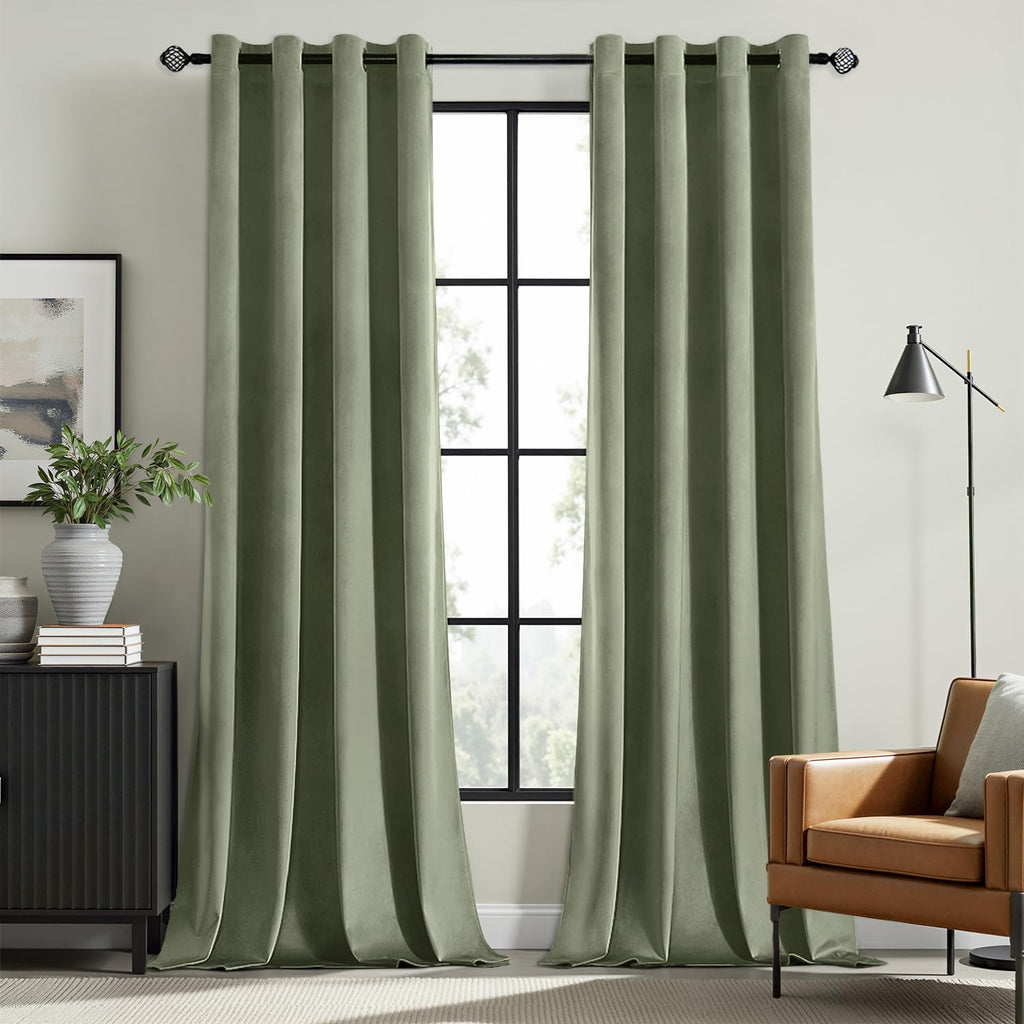 MIULEE Velvet Blackout Curtains Olive Green 52 x 96 Inch Length 2 Panels