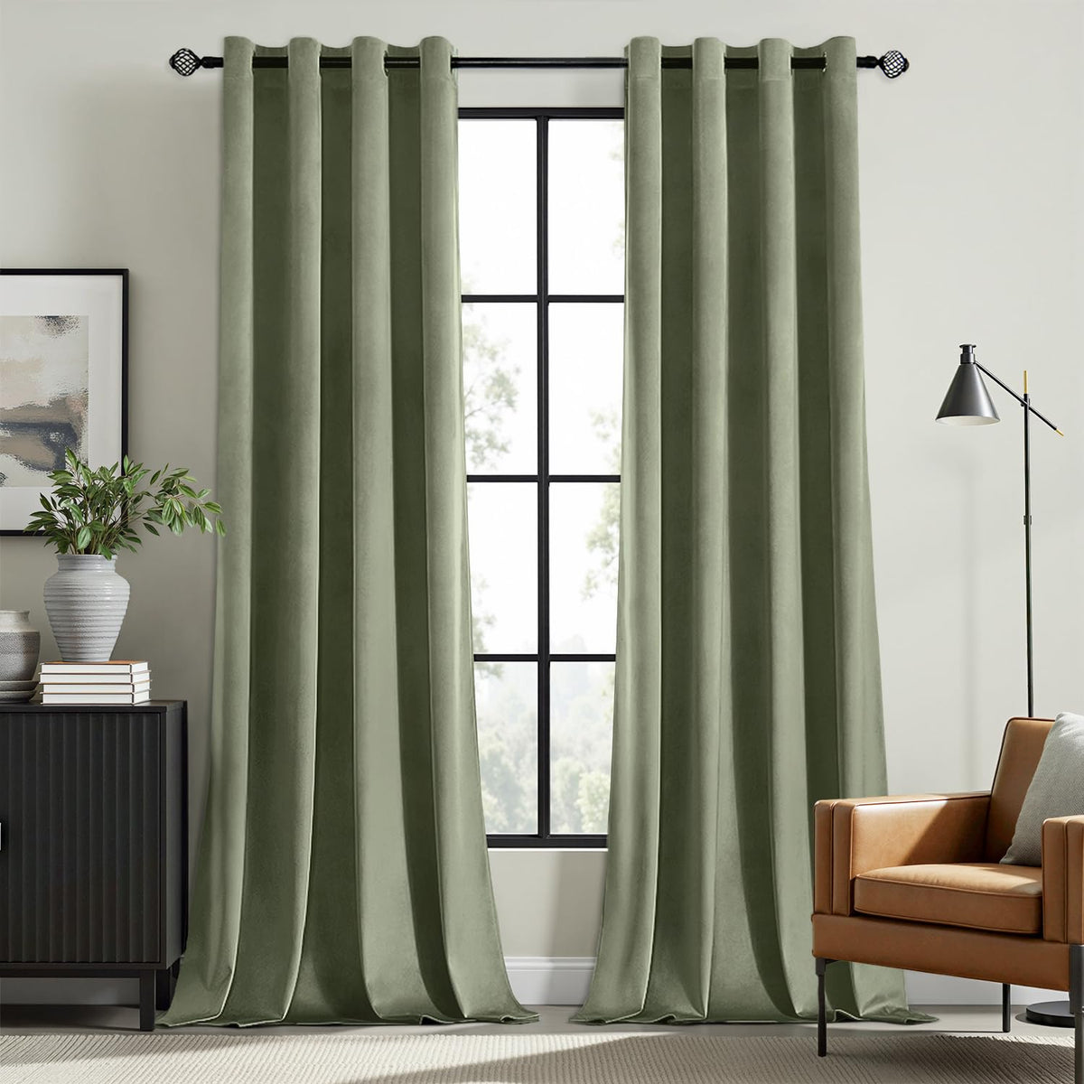 MIULEE Velvet Blackout Curtains Olive Green 52 x 96 Inch Length 2 Panels