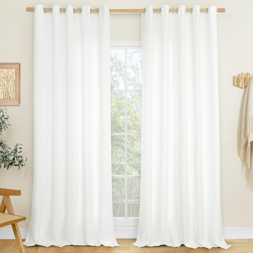 LAMIT 90 Inch Long Oatmeal Linen Curtains for Living Room 2 Panels