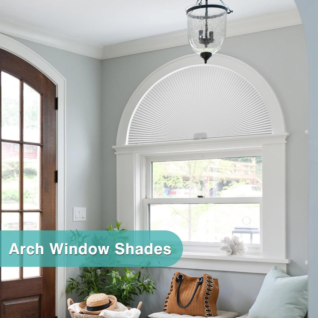 Changshade Arch Window Shades Blackout,Half Moon(Radius:36") Blackout Pleated Window Shades, Half Circle No Drill Cellular Shades for Windows, Easy Cut and Install