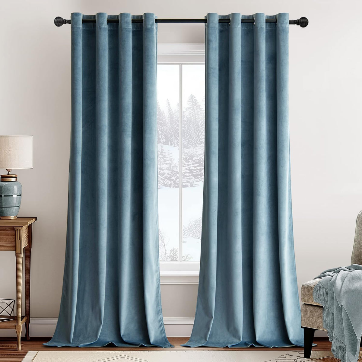 MIULEE Velvet Blackout Curtains Olive Green 52 x 96 Inch Length 2 Panels