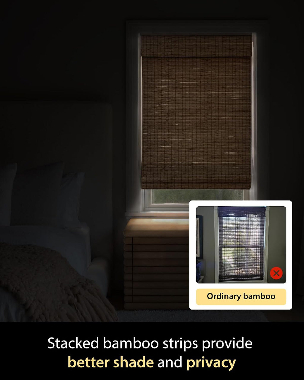 UNISHADES Bamboo Roman Shades w/Valance, 36" W × 64" H, Highfield Teak