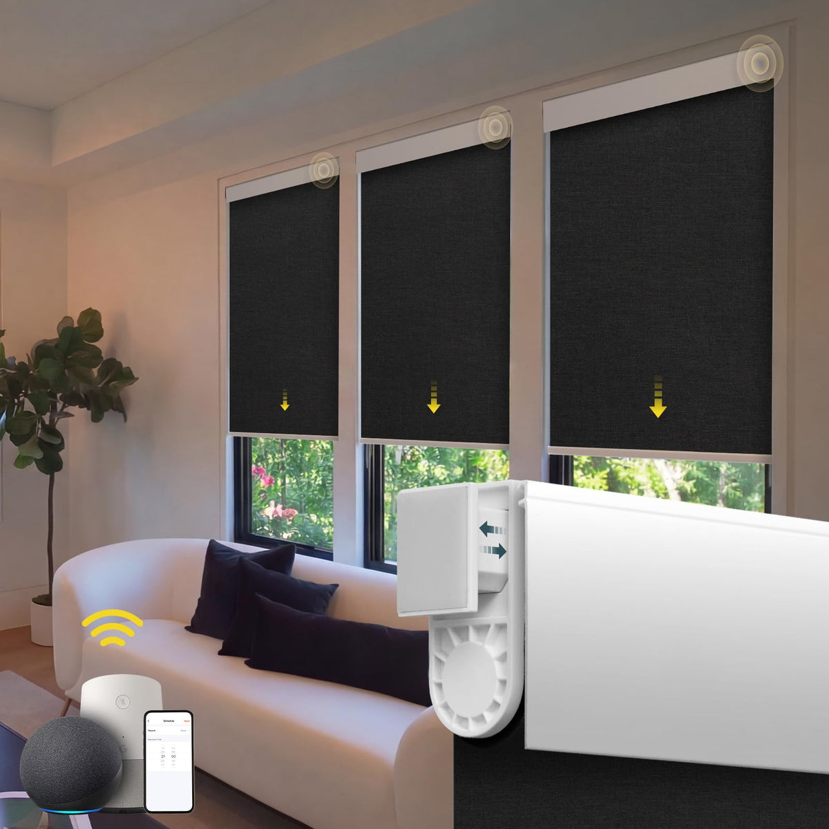 Motorized Blinds No Drill Automatic Blinds for Windows Cordless Roller Shades Electric Blinds with Remote Control Smart Blinds (White, 34.5 x 72)