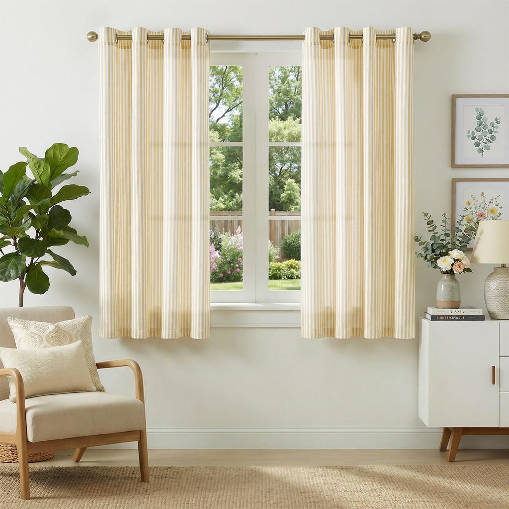 jinchan Linen Curtains 84 Inch Taupe Stripe on Linen Grommet 2 Panels