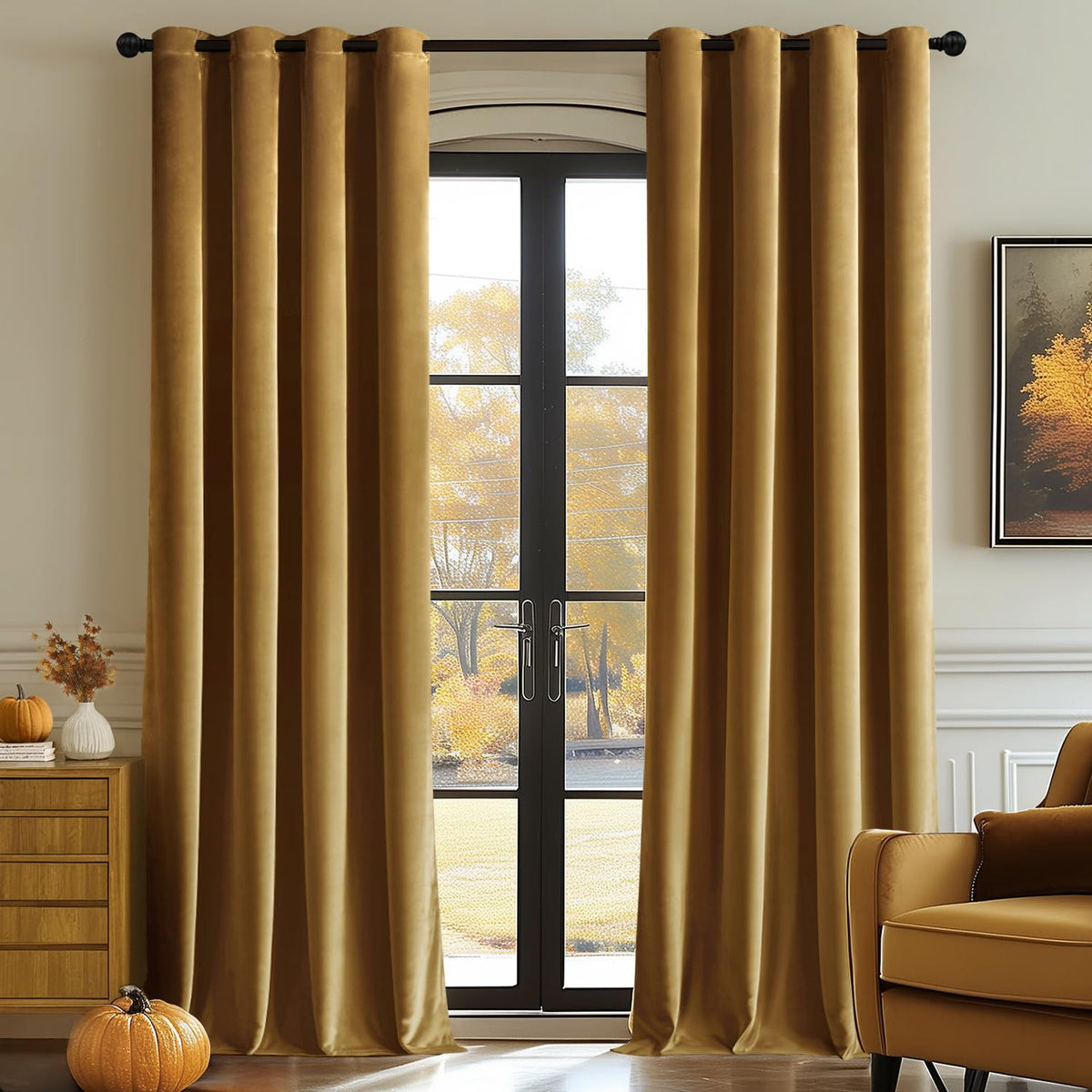 MIULEE Velvet Blackout Curtains Olive Green 52 x 96 Inch Length 2 Panels