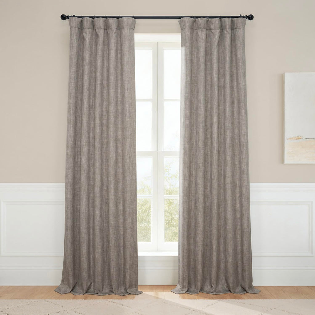 Faux Linen Curtains for Living Room (1 Panel) - 50W X 108L, Birch Taupe
