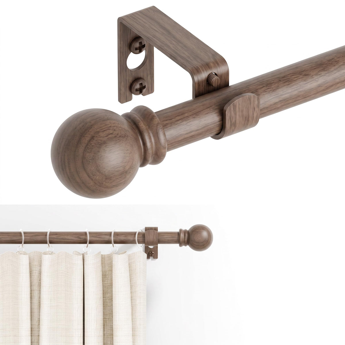 GXOACKJ Curtain Rods for windows 32-48 inch, 5/8 inch Decorative Curtain Rod Set, Matte Black Splicing Heavy Duty Metal Curtain Rod with Brackets