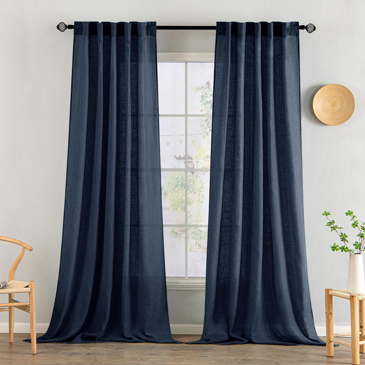 MIULEE Taupe Linen Curtains 52x84 Inch Length for Bedroom and Living Room