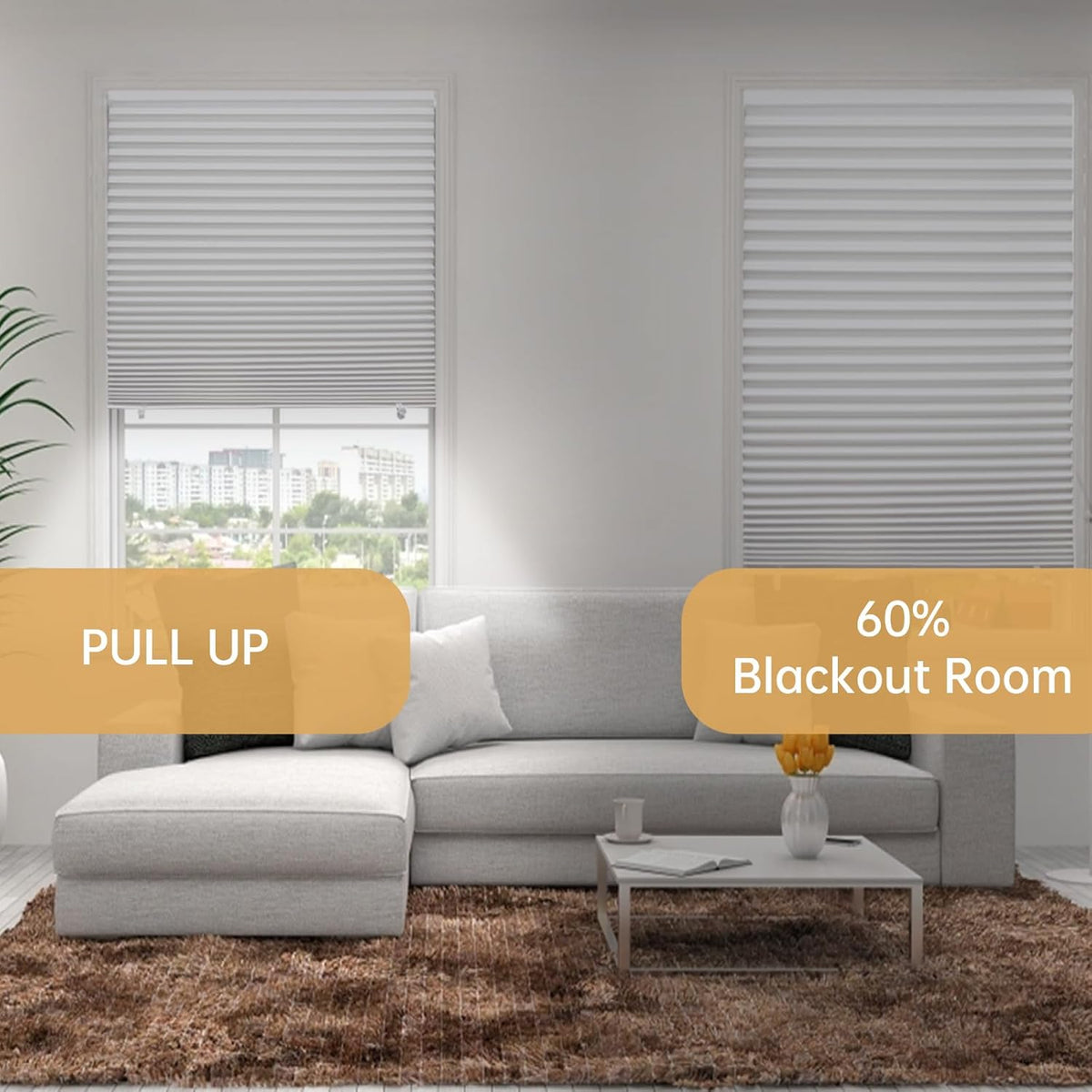 Changshade 6-Pack Temporary Light Filtering Paper Blinds for Window, Cut to Size Adhesive Paper Shades, Stick on Pleated Blinds,No Drill Easy Install,36" W x 72" H,White