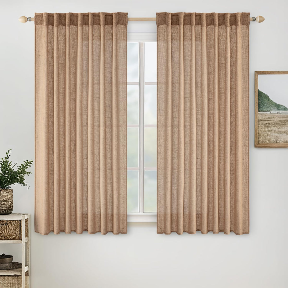 MIULEE Taupe Linen Curtains 52x84 Inch Length for Bedroom and Living Room