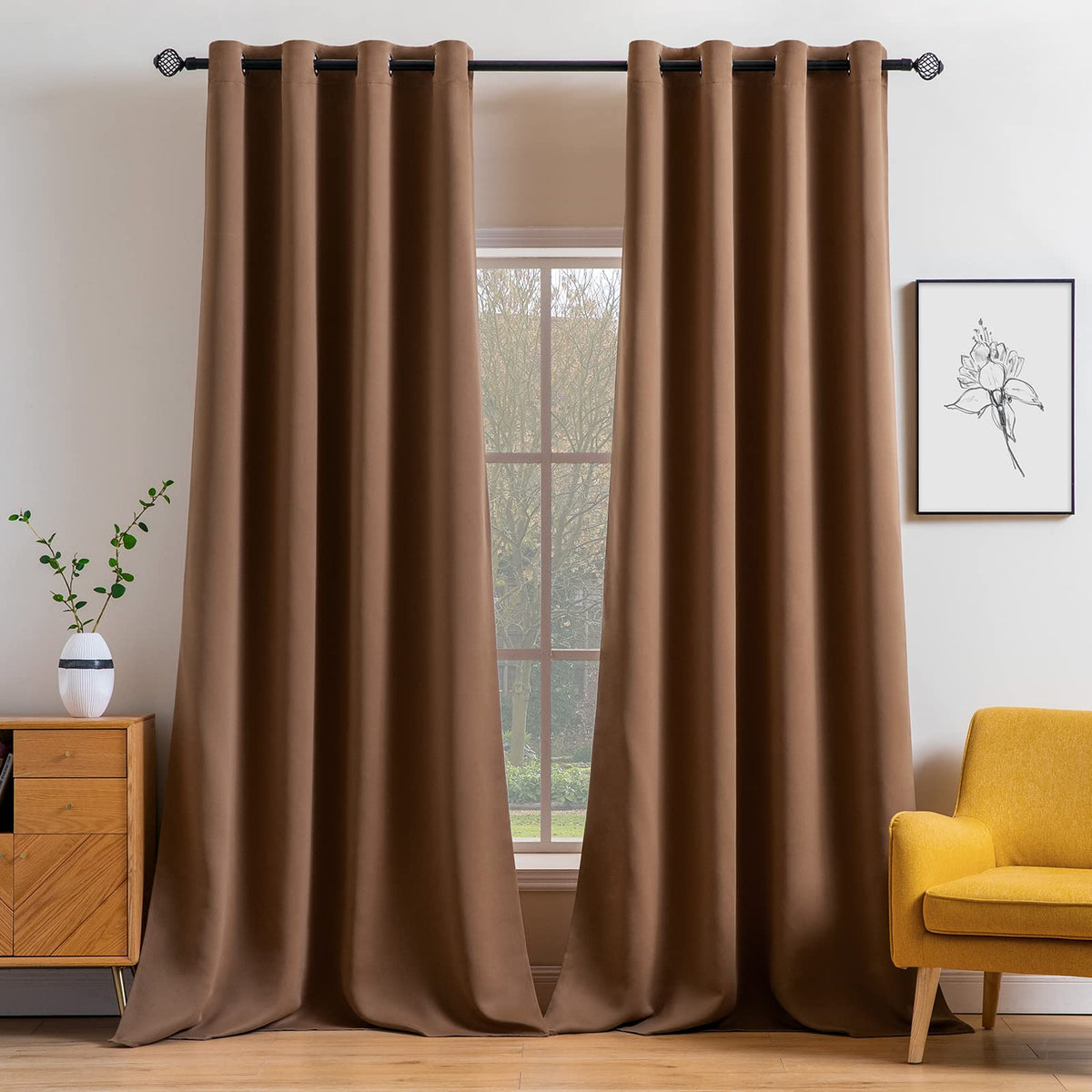 MIULEE Olive Blackout Bedroom Curtains Drapes 84 Inch Long 52"x84"