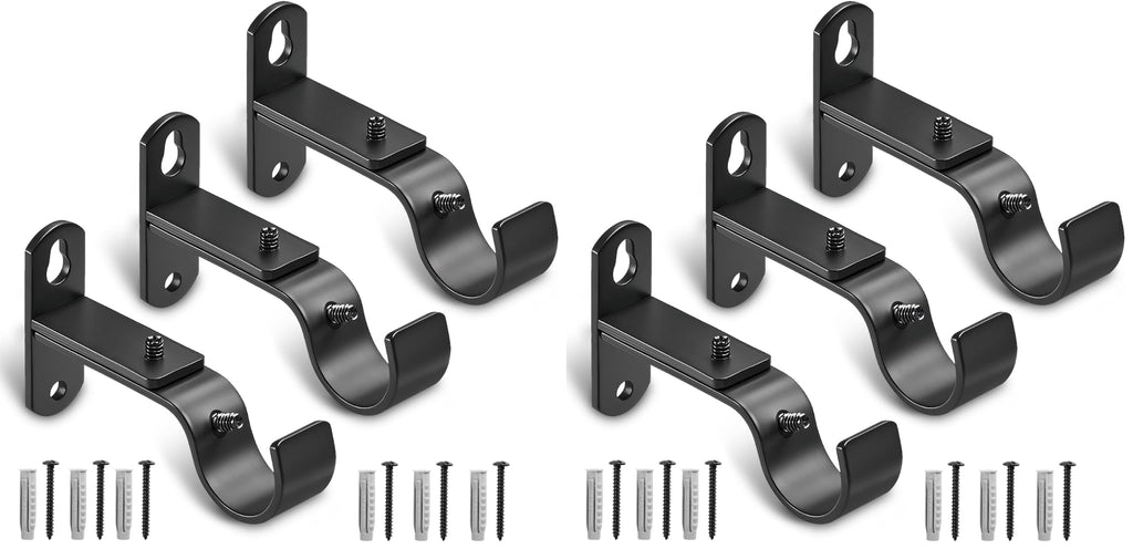 Adjustable Curtain Rod Brackets for 1" Rods, 3 Pack, Black