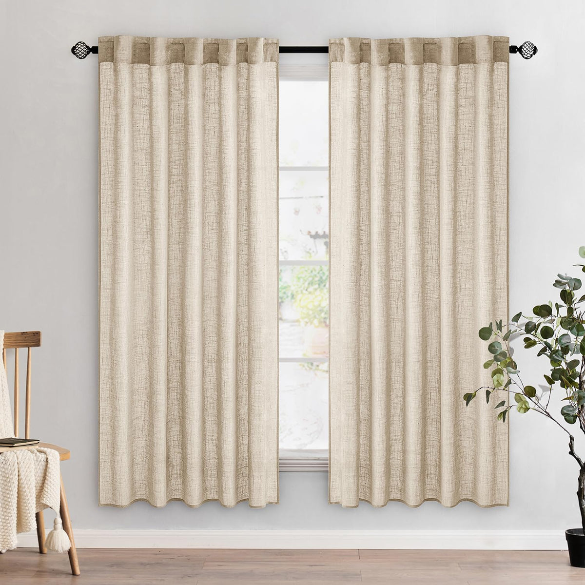 MIULEE Natural White Linen Curtains 52x96 Inch Long 2 Panels for Bedroom