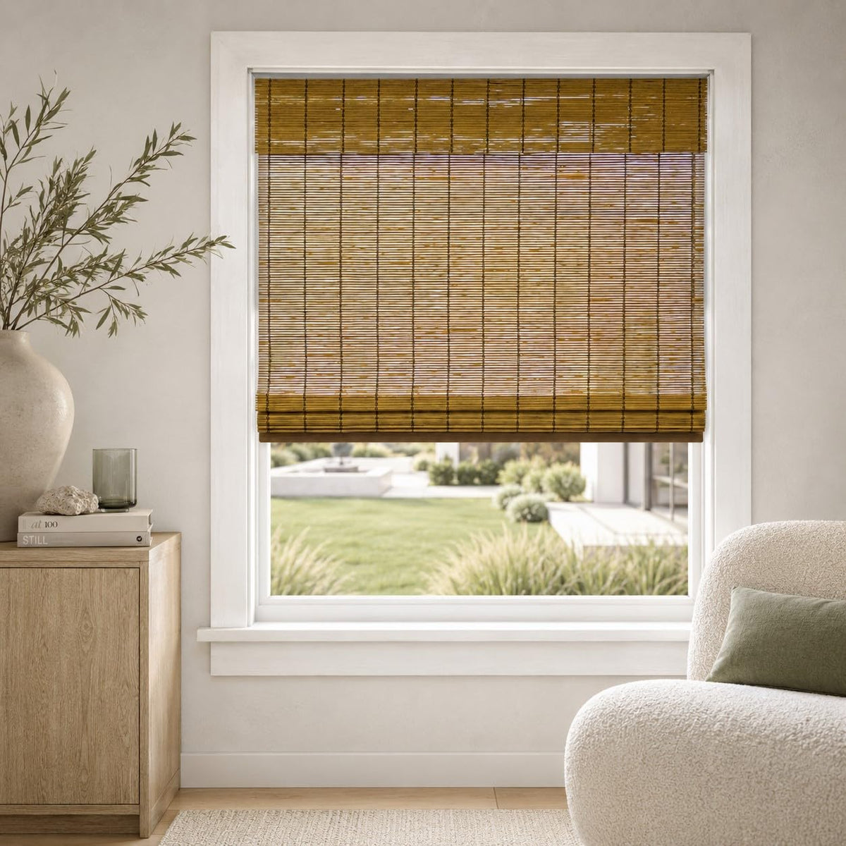 CHICOLOGY Cordless Bamboo Roman Shade, Light Filtering, Squirrel 36"x64"