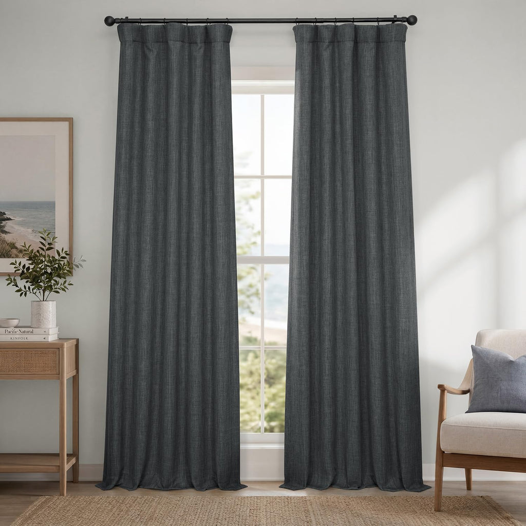 Faux Linen Curtains for Living Room (1 Panel) - 50W X 108L, Birch Taupe