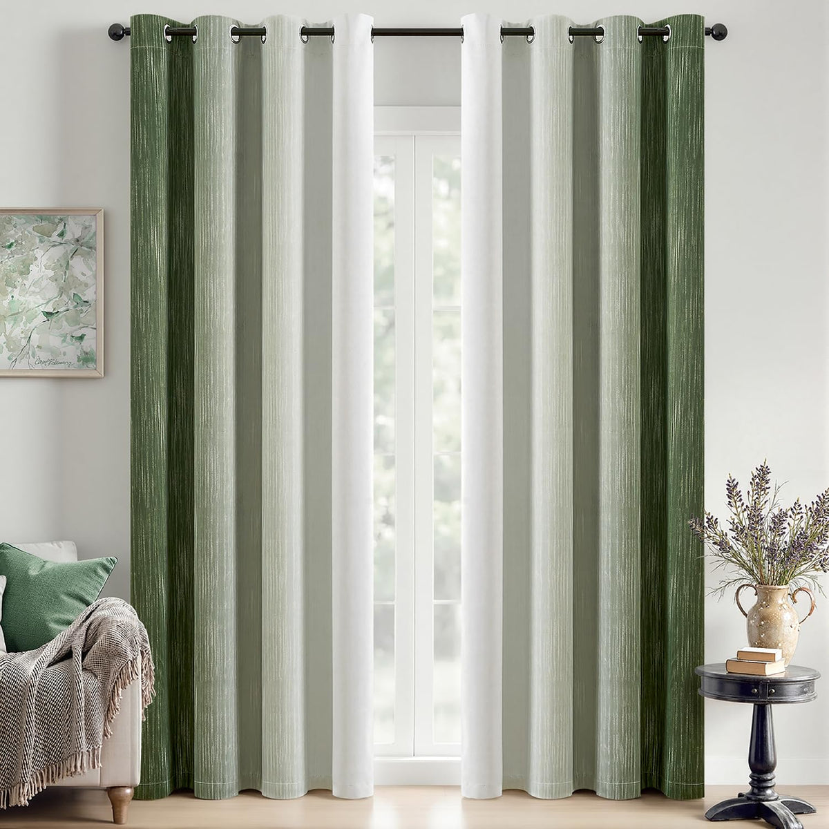 MIULEE Navy Blue and Greyish White Ombre Blackout Curtains 52Wx84L Set of 2