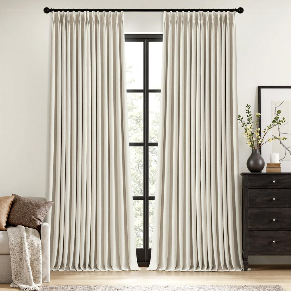 MIULEE Olive Green Pinch Pleated 100% Blackout Linen Curtains 40x108 Inches