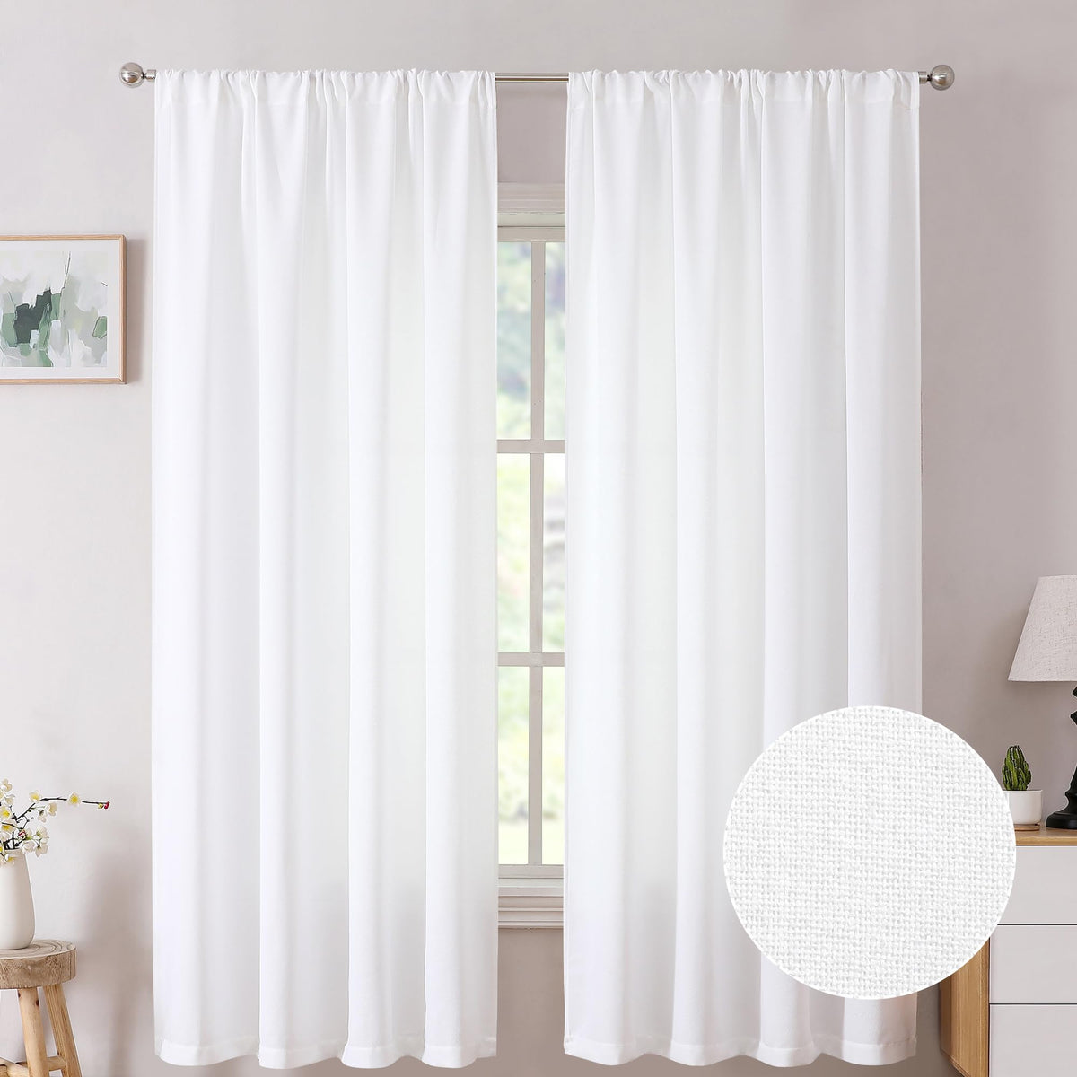 Tollpiz Linen Tier Curtains Rod Pocket Semi Sheer Short Kitchen Curtain Half Burlap Light Filtering Thick Linen Drape for Bathroom, 30 x 30 inches Long, Natural, Set of 2 Panels