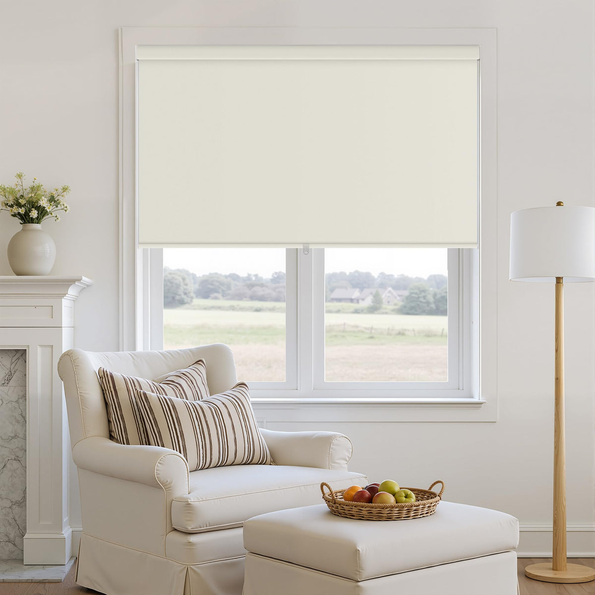 Blackout Roller Shades for Bedroom Window Cordless Free-Stop Blinds with Valance UV Protection 100% Black Out Linen Shades Blinds for Indoor Bathroom Windows Living Room Beige Oatmeal 34" W x 72" H