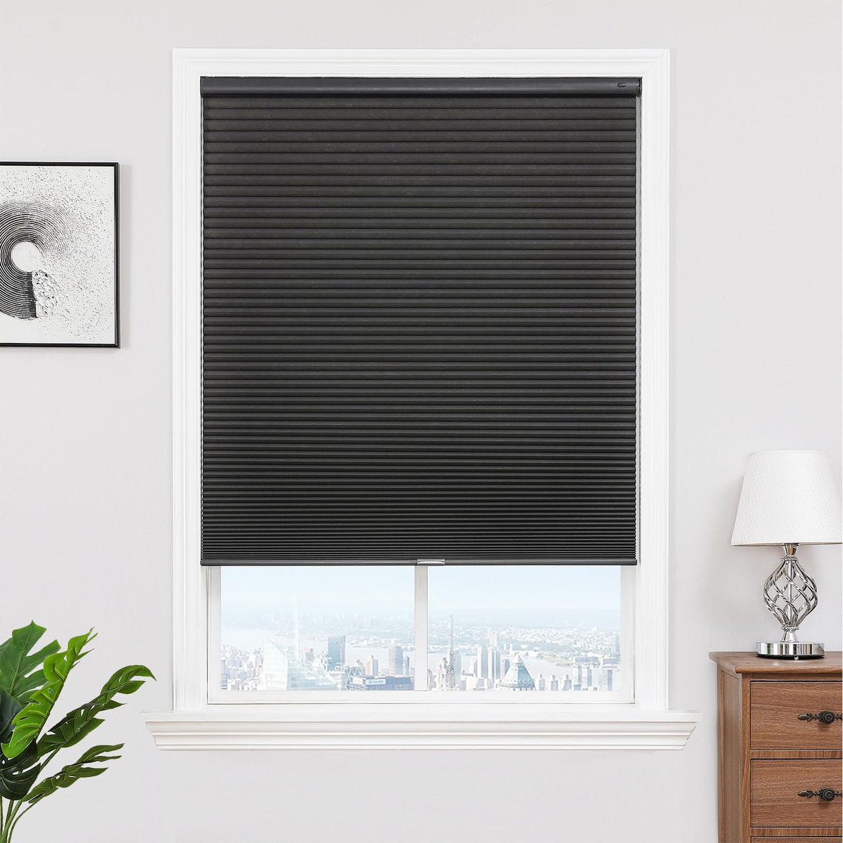 Joydeco No Drill Cordless Blackout Cellular Shades, 35" W x 64" H, Grey