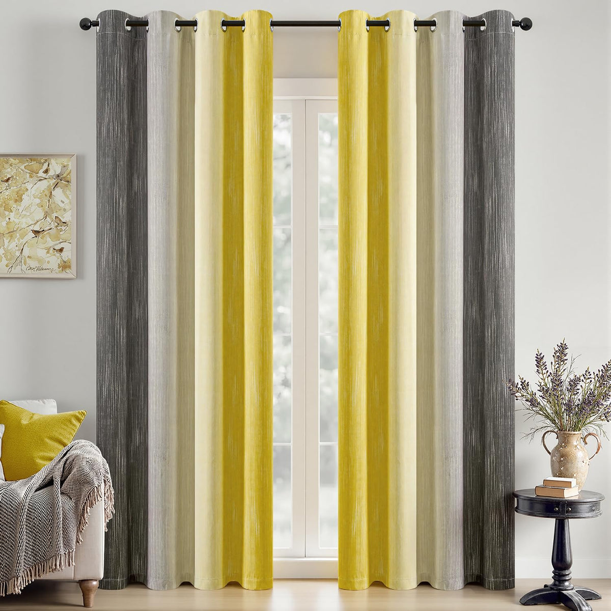 MIULEE Navy Blue and Greyish White Ombre Blackout Curtains 52Wx84L Set of 2