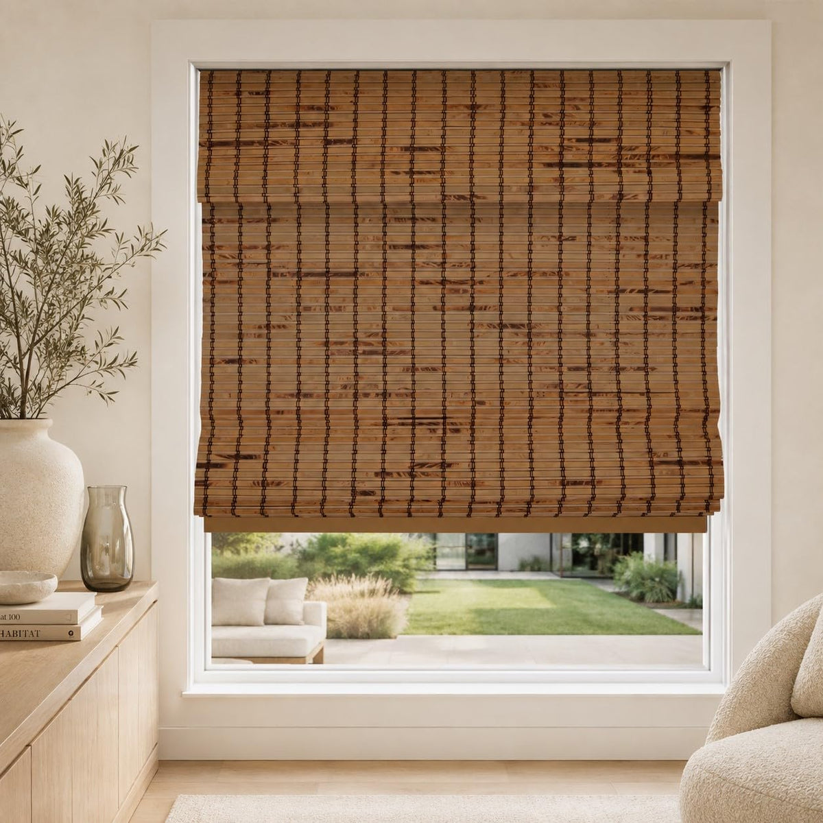 CHICOLOGY Cordless Bamboo Roman Shade, Light Filtering, Squirrel 36"x64"