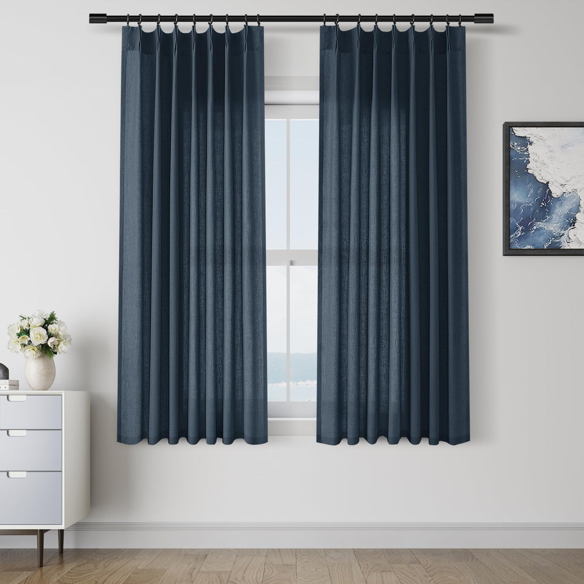 Aersas Linen Pinch Pleated Curtains 84 Inch Length 2 Panels Set for Living Room Cream Semi Sheer Window Curtain for Bedroom Boho Farmhouse Neutral Back Tab Drape Decor with Hooks, Natural Beige Ivory