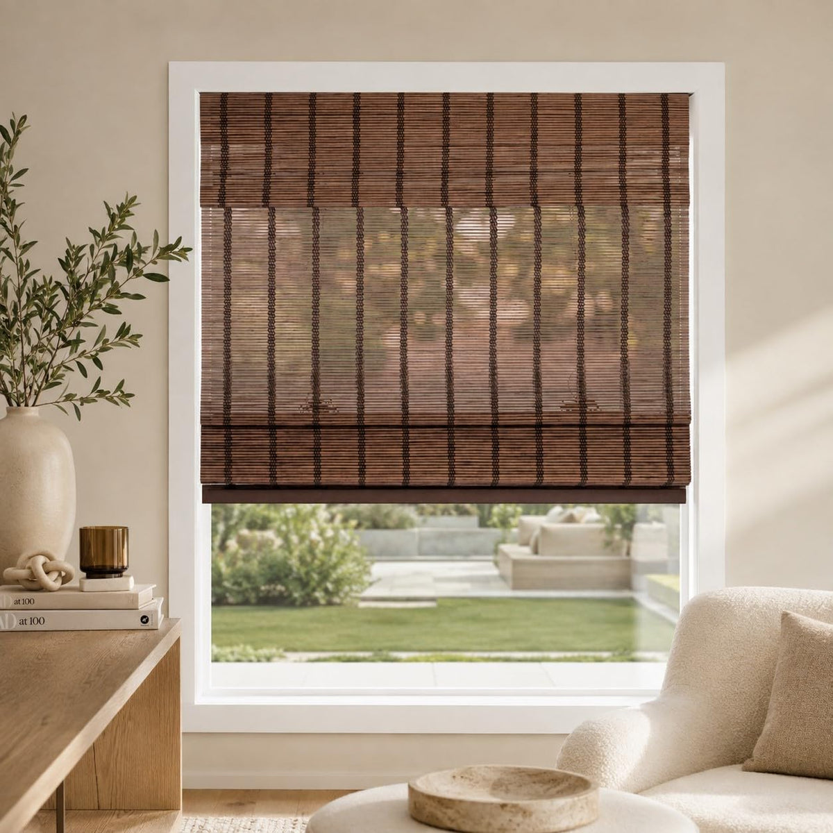 CHICOLOGY Cordless Bamboo Roman Shade, Light Filtering, Squirrel 36"x64"