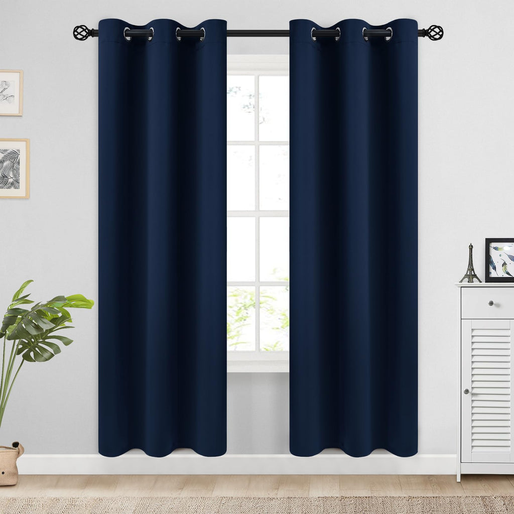 COSVIYA Grommet Blackout Room Darkening Navy Blue Curtains 84 inch Length