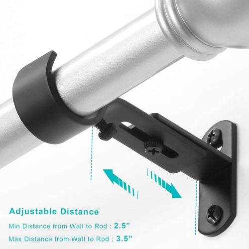 Adjustable Curtain Rod Brackets for 1" Rods, 3 Pack, Black