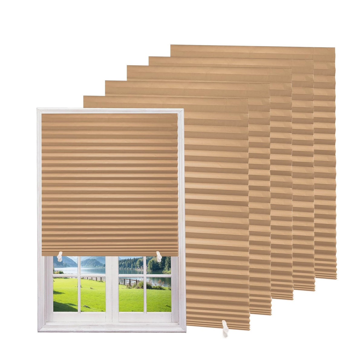 Changshade 6-Pack Temporary Light Filtering Paper Blinds for Window, Cut to Size Adhesive Paper Shades, Stick on Pleated Blinds,No Drill Easy Install,36" W x 72" H,White