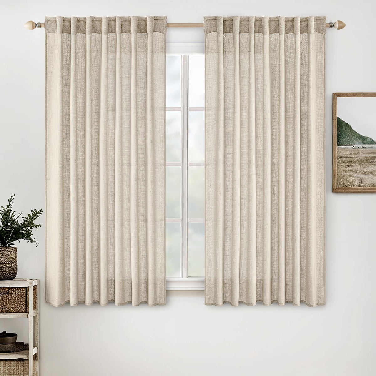 MIULEE Natural White Linen Curtains 52x96 Inch Long 2 Panels for Bedroom