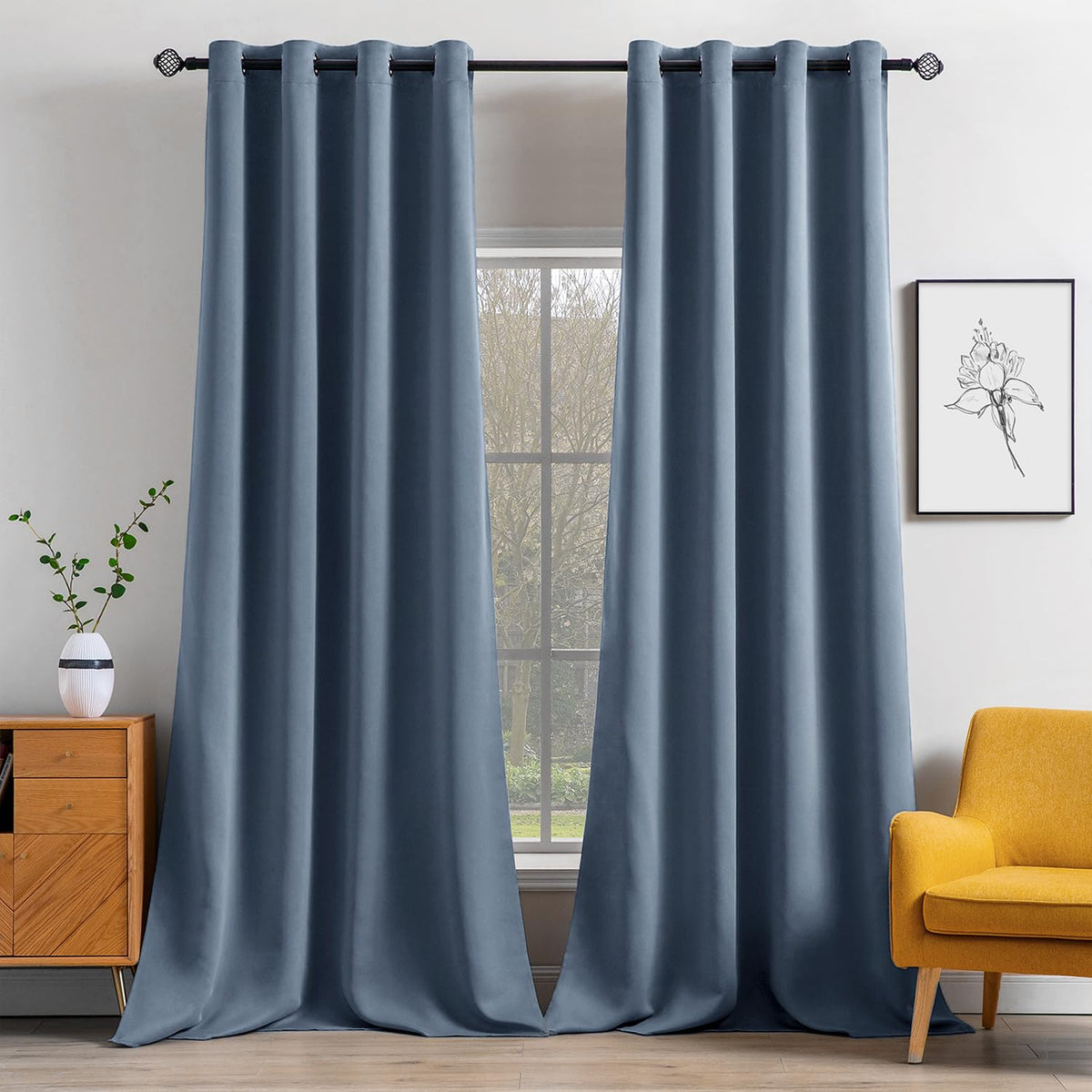 MIULEE Olive Blackout Bedroom Curtains Drapes 84 Inch Long 52"x84"