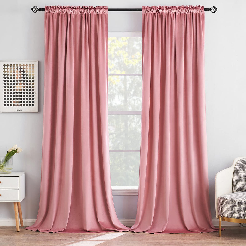 MIULEE Dusty Rose Pink Velvet Room Darkening Curtains for Bedroom W52 x L84