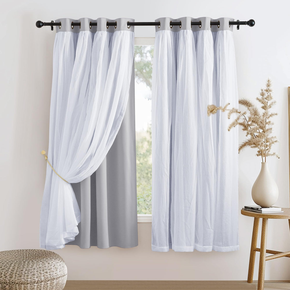 PONY DANCE Black Blackout Curtains for Bedroom, 52 W x 84 L, Set of 2