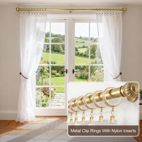 20 Pack Premium Easy Glide Curtain Rings with Clips, Metal Drapery Rings with Silent Nylon Inserts, 2 inch Diameter (1-5/8 inch Inside Diameter) Gold Curtain Rod Clips & Rings for Windows
