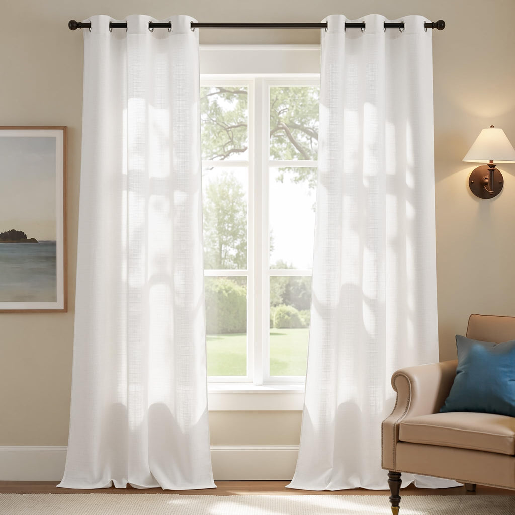 jinchan Grey Linen Textured Curtains 96 Inch Long 2 Panels for Living Room Grommet Top Light Filtering Window Drapes for Bedroom Heathered Gray