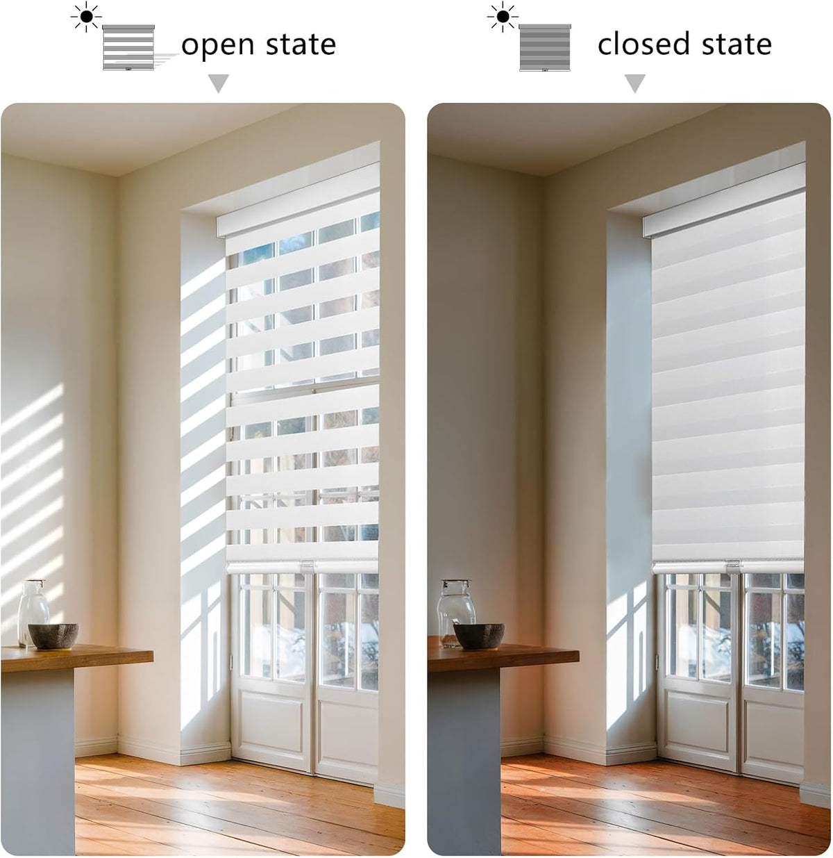 AOSKY Cordless Zebra Blinds for Indoor Windows, 34" W x 72" H, White