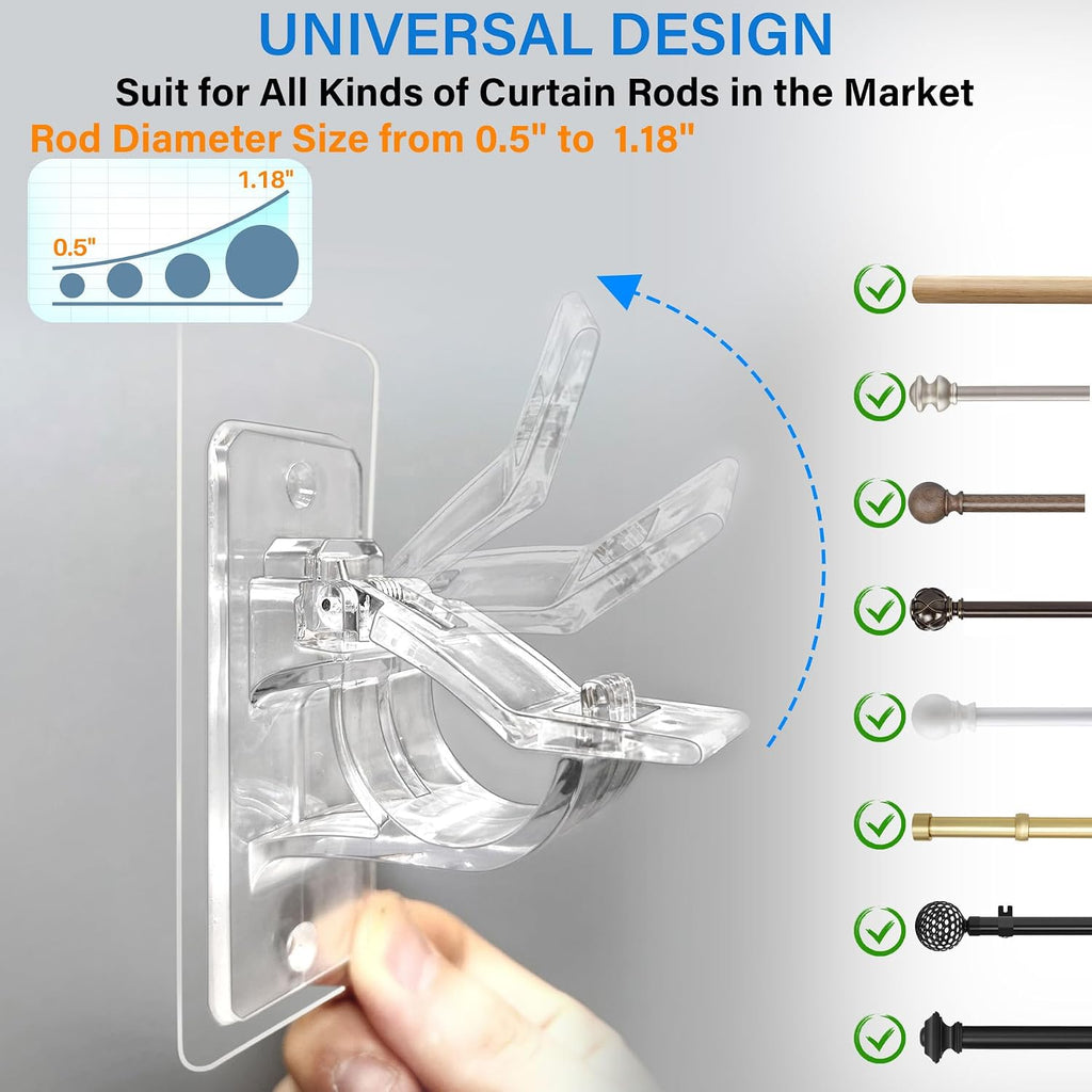 Antimbee No-Drill Curtain Rod Holders Brackets, 6-Pack, Self Adhesive-20lbs