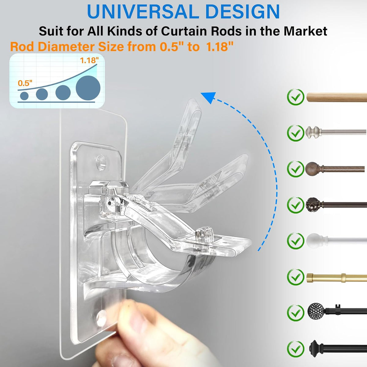 Antimbee No-Drill Curtain Rod Holders Brackets, 6-Pack, Self Adhesive-20lbs